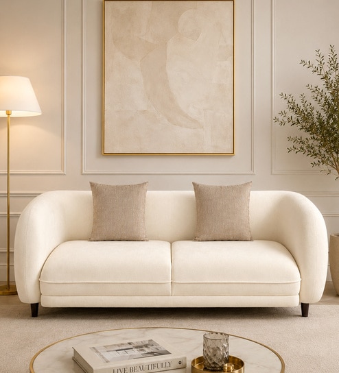 Vale Fabric 3 Seater Sofa with Leatherette Cladding in Beige Colour