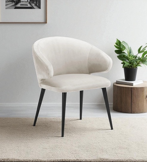 Valentina Luxe Curved Upholstered Accent Chair with Tapered Black Legs   Off White Colour