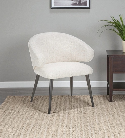 Valentina Luxe Curved Upholstered Accent Chair with Tapered Black Legs   White Colour