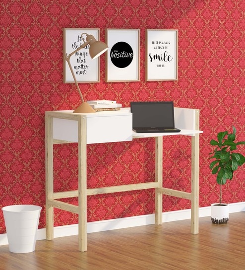 Buy Valentina Study Table With One Drawer In White Finish By