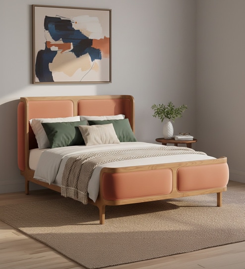 Valerio Duo-Panel Luxe Bed in velvet With Oak wood Frame & Hydraulic Storage