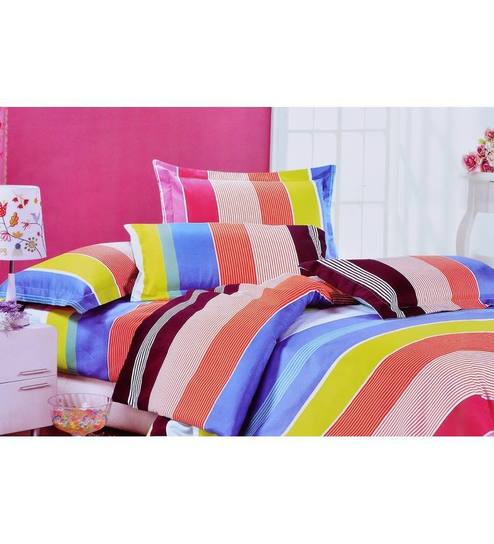 Buy Valtellina Colourful Stripes Double Bedsheet With Two Pillow