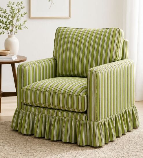 Valtor 1 Seater Sofa With Teak Wood  And Suede Fabric In Green color