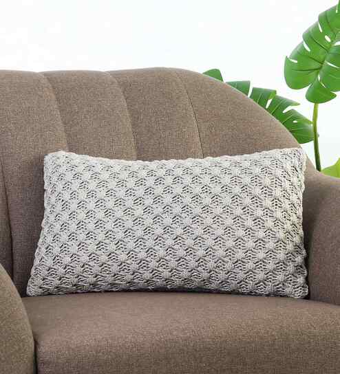 Vanilla Grey Melange 100% Cotton Popcorn 12X20 Inches Knitted Cushion Cover