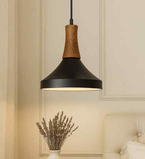 Vanora Wooden Top Black Pendant Light