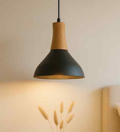 Vanora Wooden Top Black Pendant Light