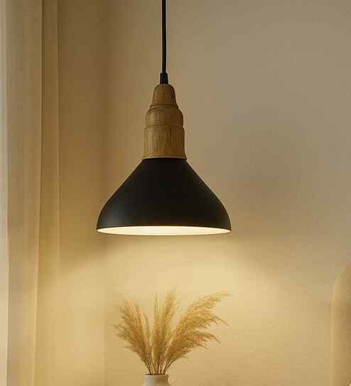 Vanora Wooden Top Black Pendant Light