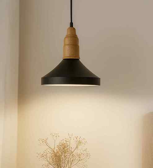 Vanora Wooden Top Black Pendant Light