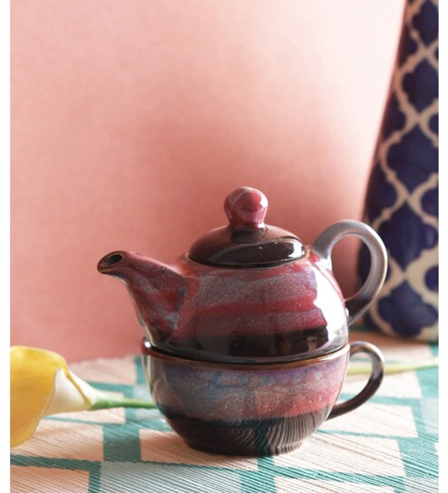 Ceramic Red 400 Ml Teapot Set Of 2