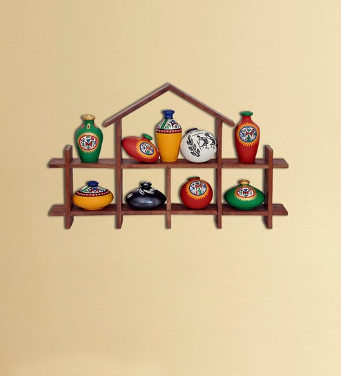 Buy Vareesha Wooden Wall Ladder Decorative With Terracota Pots