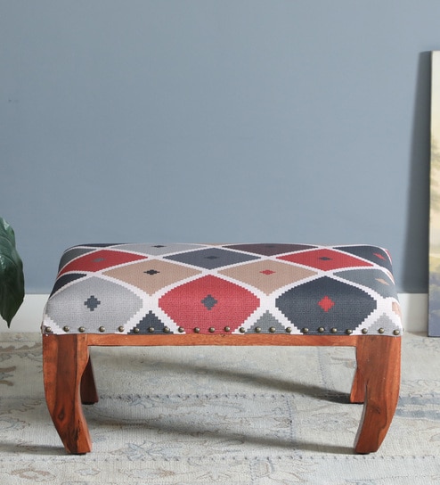 Varnaka Sheesham Wood Foot Stool In Honey Oak Finish