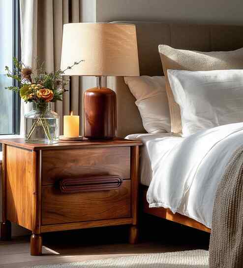 Varnika Bedside In New Teak Dark Finish