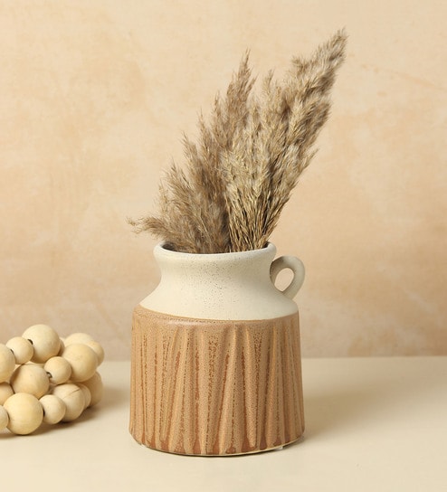 (1Pc) Brown Ceramic Decorative Vase For Living Room Decor