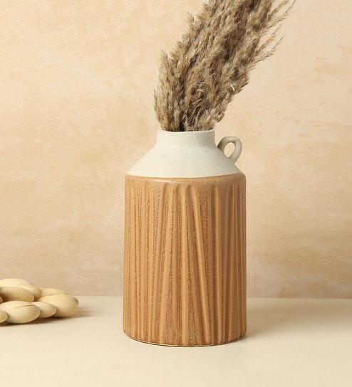 (1Pc) Brown Ceramic Flower Pot For Living Room Decor