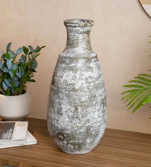 (1Pc) White & Brown Terracotta Decorative Vase For Home Decor