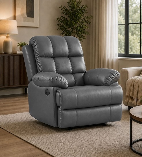Vatican Leatherette Electric 1 Seater Recliner With USB Port In Slate Grey Colour