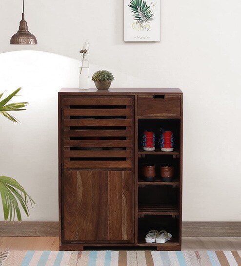 Buy Wooden Shoe Rack Cabinet In Teak Wood Online