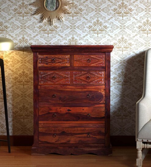Buy Vayaka Solid Wood Chest Of Drawers In Honey Oak Finish By