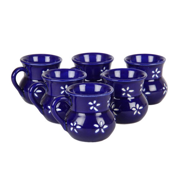 Buy Blue Ceramic 120 Ml Tea Cups 120ml Set Of 6 By Vareesha Online Cups Saucers Cups Saucers Discontinued Pepperfry Product