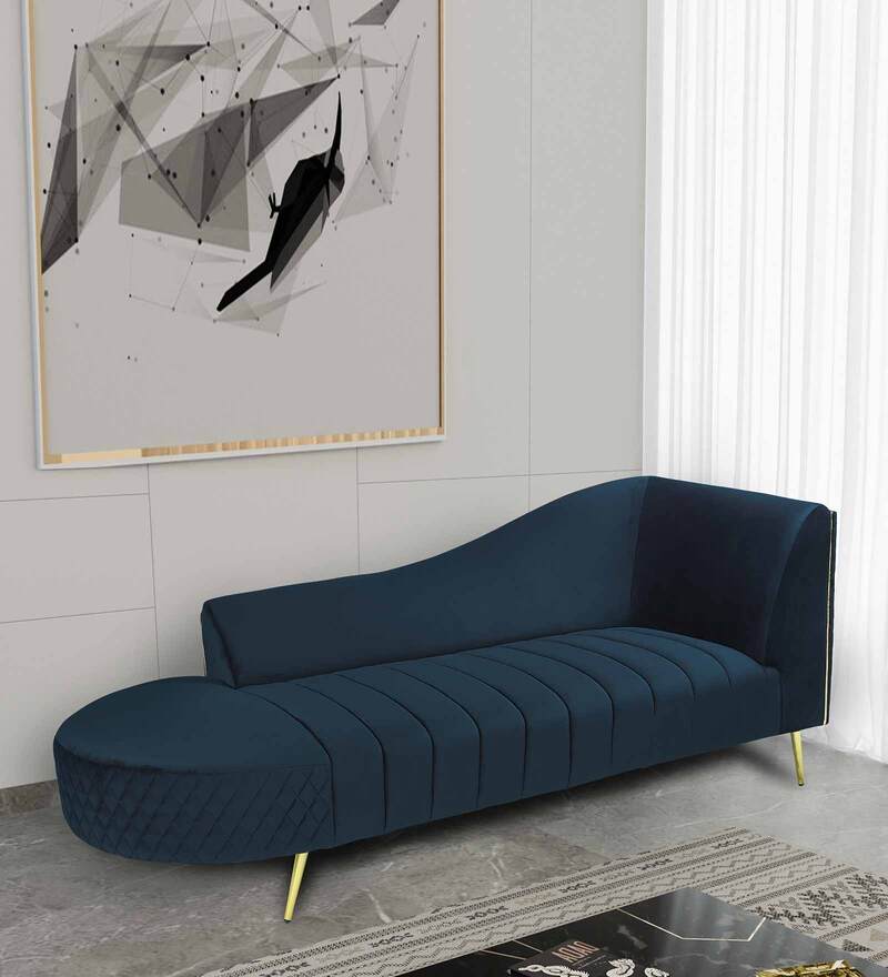 Buy Valencia Velvet Chaise Lounger in Teal Blue Colour by Vittoria