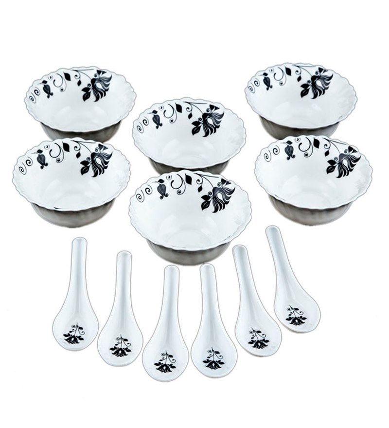 Buy Valerio Opalware Lotus 12 Pcs White Colour Soup Set Online - Soup Bowls  - Bowls - Homeware - Pepperfry Product