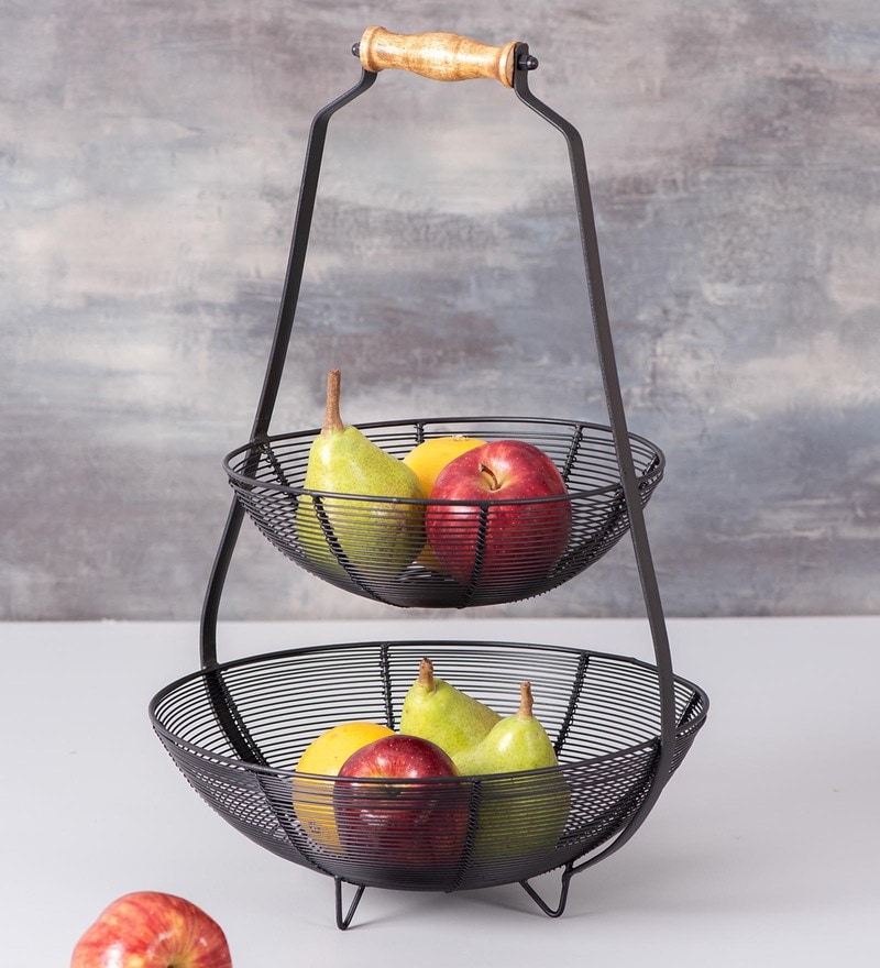 Buy Vanda 2 Tier Iron Serving Fruit Basket by NestRoots Online