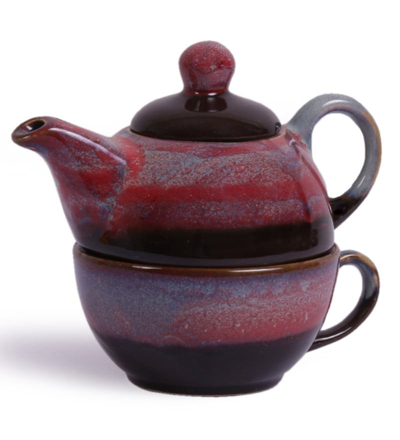 Buy 400 Ml Ceramic Tea Pot with Cup in Red Set of 2 by VarEesha Online Teapots TEST 1 TEST