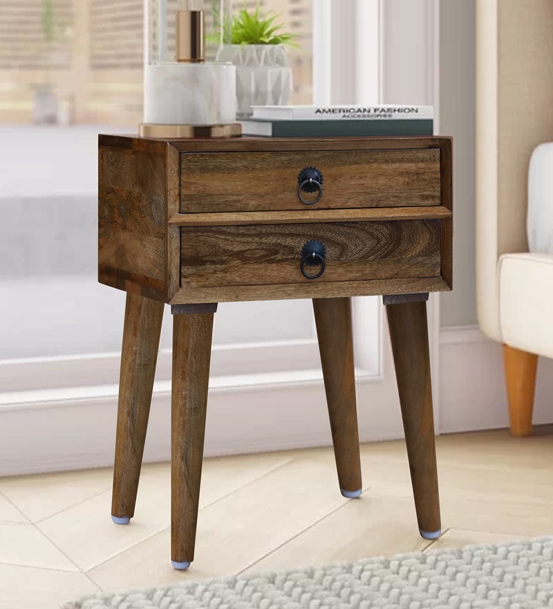 Buy Varna 2 Drawer Bed Side Table In Natural Finish By Woodcrony