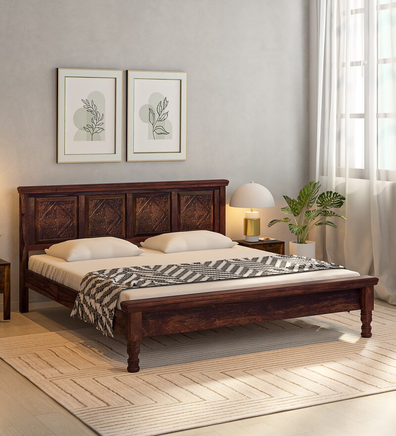 Buy Vayaka Sheesham Wood King Size Bed In Provincial Teak Finish Online ...