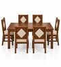 Vajra 6 Seater Dining Set In Provincial Teak Finish With Beige Colour Chair Vajra 6 Seater Dining Set In Provincial Teak Finish With Beige Colour Chair