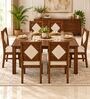 Vajra 6 Seater Dining Set In Provincial Teak Finish With Beige Colour Chair Vajra 6 Seater Dining Set In Provincial Teak Finish With Beige Colour Chair