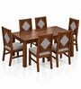 Vajra 6 Seater Dining Set In Provincial Teak Finish With Grey Colour Chair Vajra 6 Seater Dining Set In Provincial Teak Finish With Grey Colour Chair