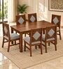 Vajra 6 Seater Dining Set In Provincial Teak Finish With Grey Colour Chair Vajra 6 Seater Dining Set In Provincial Teak Finish With Grey Colour Chair