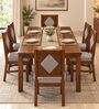 Vajra 6 Seater Dining Set In Provincial Teak Finish With Grey Colour Chair Vajra 6 Seater Dining Set In Provincial Teak Finish With Grey Colour Chair