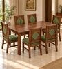 Vajra 6 Seater Dining Set In Provincial Teak Finish With Olive Green Colour Chair Vajra 6 Seater Dining Set In Provincial Teak Finish With Olive Green Colour Chair