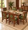 Vajra 6 Seater Dining Set In Provincial Teak Finish With Olive Green Colour Chair Vajra 6 Seater Dining Set In Provincial Teak Finish With Olive Green Colour Chair