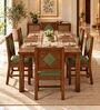 Vajra 6 Seater Dining Set In Provincial Teak Finish With Olive Green Colour Chair Vajra 6 Seater Dining Set In Provincial Teak Finish With Olive Green Colour Chair