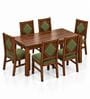 Vajra 6 Seater Dining Set In Provincial Teak Finish With Olive Green Colour Chair Vajra 6 Seater Dining Set In Provincial Teak Finish With Olive Green Colour Chair
