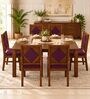 Vajra 6 Seater Dining Set In Provincial Teak Finish With Plum Colour Chair Vajra 6 Seater Dining Set In Provincial Teak Finish With Plum Colour Chair
