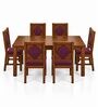 Vajra 6 Seater Dining Set In Provincial Teak Finish With Plum Colour Chair Vajra 6 Seater Dining Set In Provincial Teak Finish With Plum Colour Chair