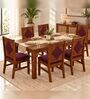 Vajra 6 Seater Dining Set In Provincial Teak Finish With Plum Colour Chair Vajra 6 Seater Dining Set In Provincial Teak Finish With Plum Colour Chair