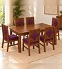 Vajra 6 Seater Dining Set In Provincial Teak Finish With Plum Colour Chair Vajra 6 Seater Dining Set In Provincial Teak Finish With Plum Colour Chair