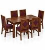 Vajra 6 Seater Dining Set In Provincial Teak Finish With Plum Colour Chair Vajra 6 Seater Dining Set In Provincial Teak Finish With Plum Colour Chair