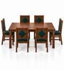 Vajra 6 Seater Dining Set In Provincial Teak Finish With Teal Green Colour Chair Vajra 6 Seater Dining Set In Provincial Teak Finish With Teal Green Colour Chair