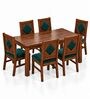 Vajra 6 Seater Dining Set In Provincial Teak Finish With Teal Green Colour Chair Vajra 6 Seater Dining Set In Provincial Teak Finish With Teal Green Colour Chair