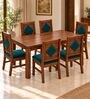 Vajra 6 Seater Dining Set In Provincial Teak Finish With Teal Green Colour Chair Vajra 6 Seater Dining Set In Provincial Teak Finish With Teal Green Colour Chair