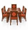 Vajra 6 Seater Dining Set In Provincial Teak Finish With Terracotta Orange Colour Chair Vajra 6 Seater Dining Set In Provincial Teak Finish With Terracotta Orange Colour Chair