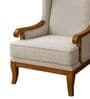 Valen Teak Wood Wing Chair With Suede Fabric In Cream Colour Valen Teak Wood Wing Chair With Suede Fabric In Cream Colour
