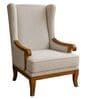 Valen Teak Wood Wing Chair With Suede Fabric In Cream Colour Valen Teak Wood Wing Chair With Suede Fabric In Cream Colour