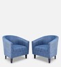Valencia Fabric Barrel Chairs in Blue Colour Set Of 2